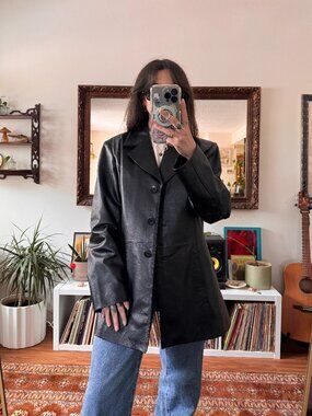 Vintage 90s/Y2K Worthington Black Genuine Leather Blazer Jacket Women's